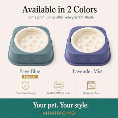 Ceramic Dog Slow Feeder Bowl for Dogs and Cats, Sage Blue - Image 7