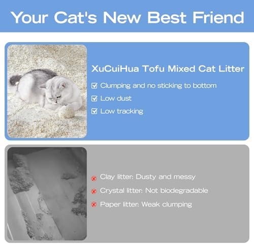 XuCuiHua Tofu Mix Cat Litter, Plant-Based, Strong Clumping Litter, Odor Control, Easy Scooping, Clumps Lift Cleanly, Low Dust, Corn & Cassava Litter, 5.5 LB x 3 Bags - Image 6
