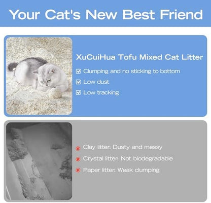XuCuiHua Tofu Mix Cat Litter, Plant-Based, Strong Clumping Litter, Odor Control, Easy Scooping, Clumps Lift Cleanly, Low Dust, Corn & Cassava Litter, 5.5 LB x 3 Bags - Image 6