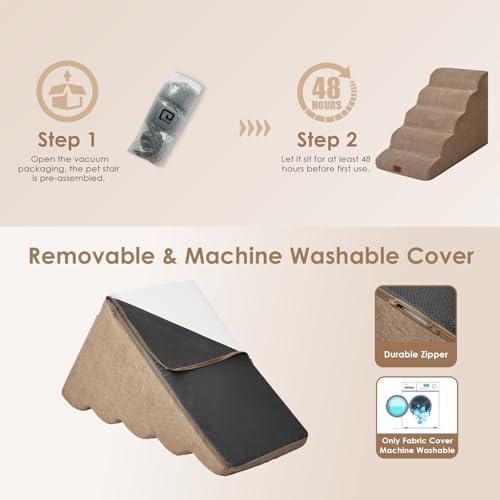 EHEYCIGA Curved Dog Stairs Ramp, 5-Step Extra Wide High Beds, Dog Steps - Image 7