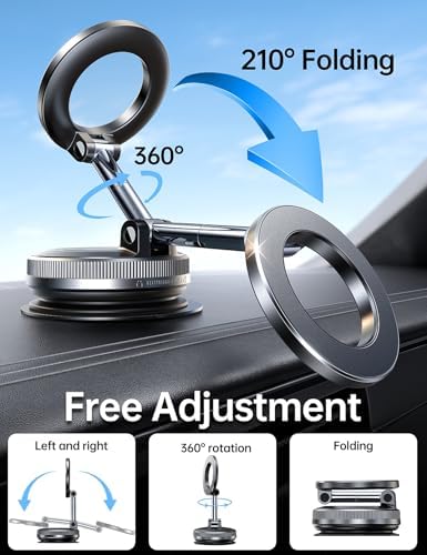 Coolpow【Newest Vacuum Magnetic Phone Holder for Car Phone Holder Mount【Movable Vacuum Suction】 Magsafe Car Mount Cell Phone Holders for Your Car Accessories for Women Men for iPhone 17 16 -Black - Image 6