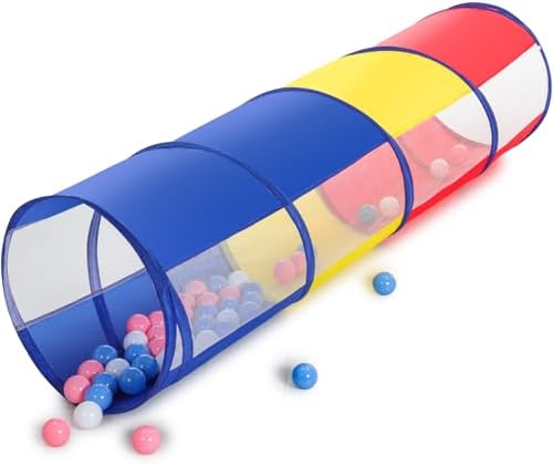 Kids Play Tunnel Tent for Toddlers, Colorful Pop Up Crawl Through Passage, Indoor & Outdoor Pipe Toy for Kids Backyard Playset, Dog Cat Pet Tunnel (Red, Yellow and Blue Tunnel) by Hoohtoot