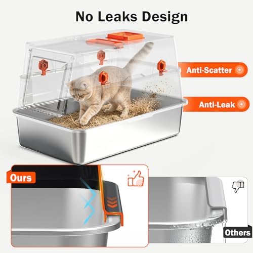 Enclosed Stainless Steel Litter Box with Lid, Extra Large Cat Litter Box - Image 4