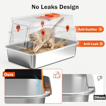 Enclosed Stainless Steel Litter Box with Lid, Extra Large Cat Litter Box - Image 4