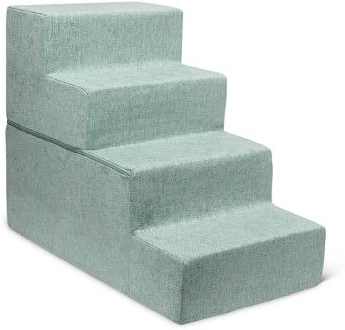 Best Pet Supplies Dog Stairs & Steps - Foam Steps for Small Dogs & Cats, Non-Slip Indoor Balanced Pet Step Support, Dog Ramp, No Assembly, Pale Teal, Foldable 4-Step (22-inch Height) by BestPetSuppliesLLC