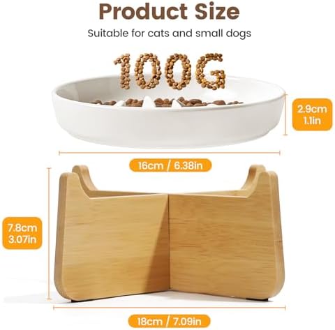 PETTOM Slow Feeder Cat Bowl Elevated Ceramic with Bamboo Stand, Raised Pet Puzzle Dishes for Indoor Cats Small Dog, Anti Vomit Cat Bowl for Wet & Dry Food - Image 4