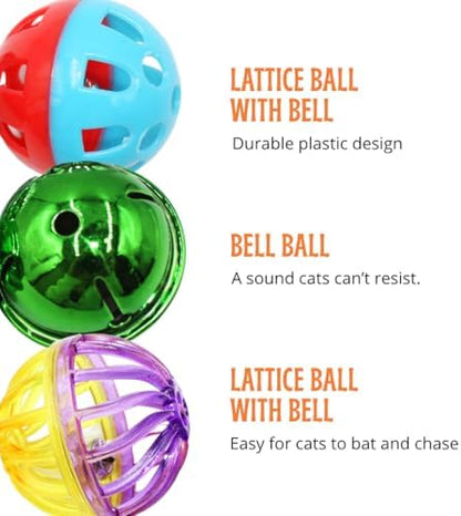 50-Pack Cat Toy Balls with Bells 1.6” Plastic Lattice Jingle Balls for Indoor Cats and Kittens Colorful Interactive Chasing and Batting Toys for Active Play - Image 2