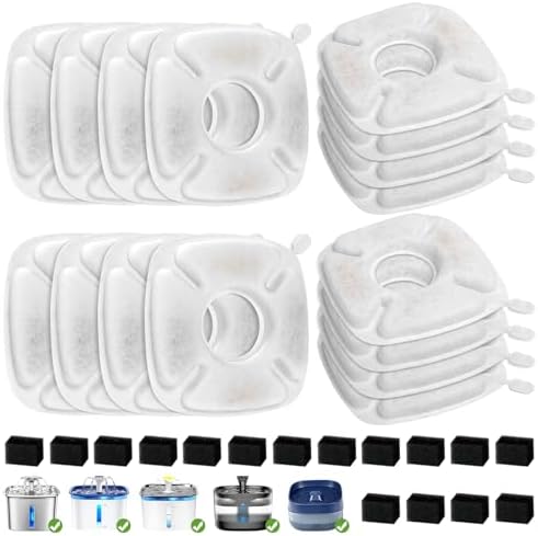 Brand 16 Pack Replacement Filters & 16 Pack Replacement Pre-Filter Sponges for Veken 95oz/2.8L Bellflower Pet Fountain Cat Water Fountain Dog Water Dispenser by Redoso
