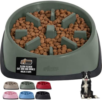 GORILLA GRIP® Patented Slow Feeder Dog and Cat Bowl, BPA Free, 2 Cup Sage by GorillaGrip