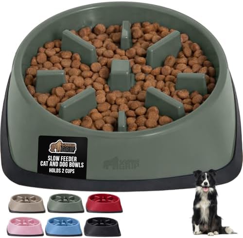 GORILLA GRIP® Patented Slow Feeder Dog and Cat Bowl, BPA Free, 2 Cup Sage by GorillaGrip