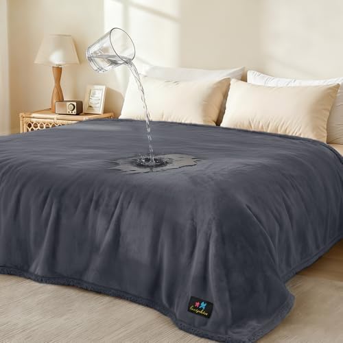 Luciphia Waterproof Pet Blanket, Liquid Pee Proof Dog Blanket for Sofa Bed Couch, Reversible Sherpa Fleece Furniture Protector Cover for Small Medium Large Dogs Cats, Dark Gray X-Large（85" x 57"） by luciphia