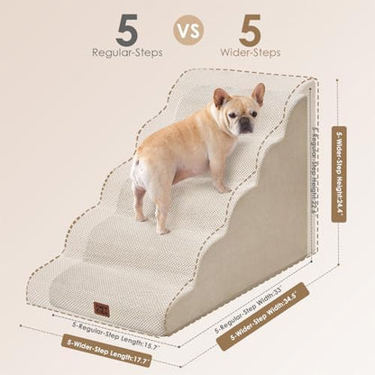 EHEYCIGA Curved Dog Stairs Ramp, 5-Step Extra Wide High Beds, Pet Step - Image 4