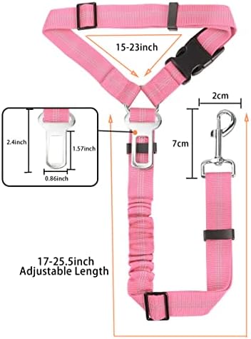 YAOHDAO Dog Seat Belt Harness for Car, Restraint Adjustable with Elastic Bungee Buffer Headrest for Vehicle, 360 Degree Swivel Nylon Pet Safety Seat Belts Heavy Duty Car Harness for Dogs (Pink) - Image 5