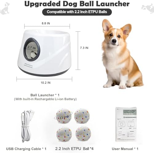 MEKAPLE Automatic Dog Ball Launcher, Upgraded Interactive Dogs Balls Thrower for Small Dogs, Distance Adjustable Mental Stimulating Dog Toys with 4 Durable Etpu Balls 2.2 Inch (Silver Grey) - Image 3