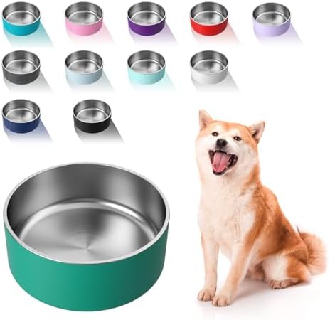 WENBOKMIN Dog Bowl, Stainless Steel Food and Water Bowl, 64oz, Deep Green | Non Slip Quiet Bottom, Easy to Clean, Dishwasher Safe by Wenbokmin