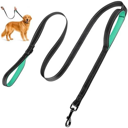 Double Handle Dog Leash 6FTX1IN, Heavy Duty Leash with Reflective, Black by HOSCAPE