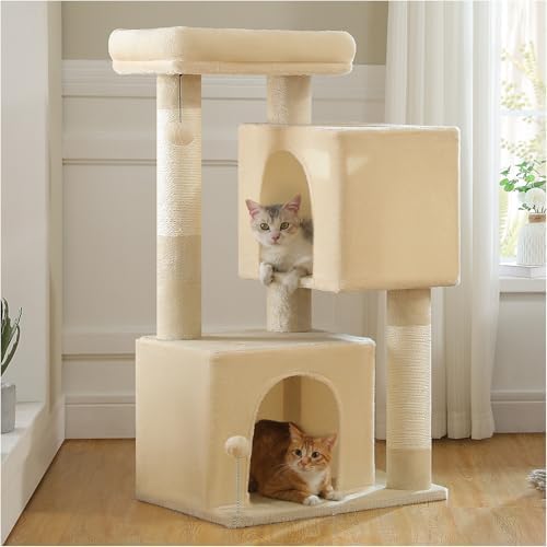 XL Cat Tree 44" Cat Tower for Large Cats 20 lbs, 2 Spacious Caves by UYMI