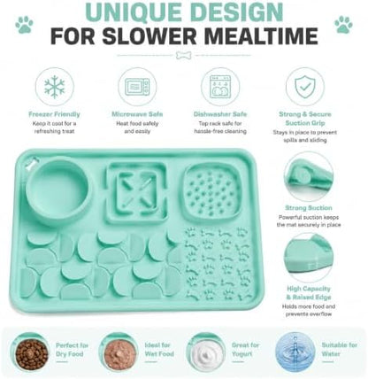 Silicone Dog Slow Feeder Lick Mat with Suction Cups, Multi-Puzzle Partition Pet Snuffle Feeding Tray for Puppy Cat Slow Eating Boredom Relief Training (Mint Green) - Image 3