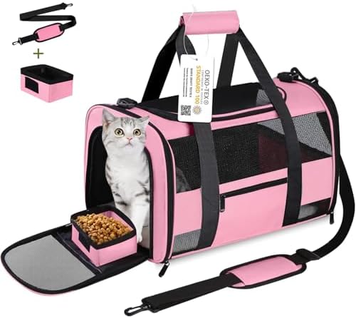 Cat Carrier Pet Carriers Airline Approved for Small Dogs Kitten Carriers for Small Medium Cats Under 15lb, Collapsible Soft Sided TSA Approved Travel Carrier, Pink by SECLATO