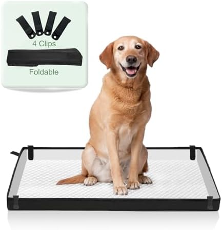 HQ4US 4LEGS Large Portable Dog Pee Pads Holder for Travel, Puppy Pad Holder Foldable Liner Base 44''x34'' Training Pad Holder with Fixing Clips, Dog Litter Box Waterproof, Easy Clean,Indoor Dog Potty by HQ4US4LEGS