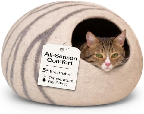 MEOWFIA Cat Cave - Merino Wool Bed for Indoor Cats (Light Gray, Medium) by MEOWFIA