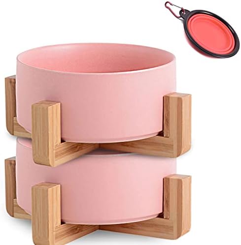 Petygooing Dog Cat Bowl Ceramic Pink Pet Dish with Stand for Food and Water, Modern Cute Matte Glaze Weighted Pet Bowls Set for Cats & Small Size Dogs 13.5 OZ (5.1In / 1.7 Cups) Pink by PetygooingforYOURLOVEDPET