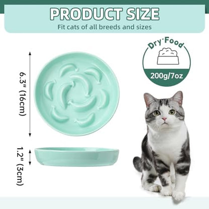 2 Pack Ceramic Cat Slow Feeder Bowl Set, 6.3" Wide, Slow Eating 5X - Image 2