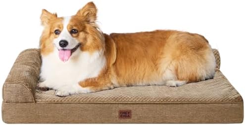 EHEYCIGA Large Dog Bed Memory Foam for Crate, Orthopedic Dog Bed Large Size Dogs with Washable Removable Cover, Waterproof Pet Sofa Couch with Nonskid Bottom, 35x22x6, Camel by EHEYCIGA