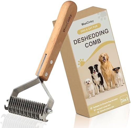 Dog Grooming Brush 2-in-1 - Undercoat Rake & Dematting Tool, Effective Shedding Control for Detangling All Dog Sizes by Unknown