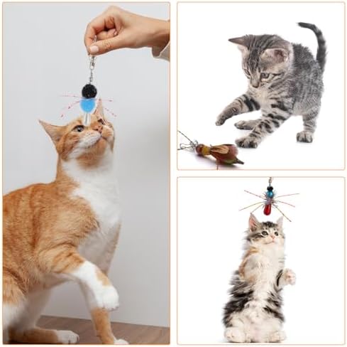 Cat Insect Feather Toys Replacement Cat Toy Wand Refills, 6 Pieces Natural Insect Cat Toy Feathers Refill, Interactive Cat Teaser Wand Attachments, with Bell(Style 8) - Image 5