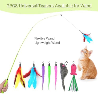 ChicWow Interactive Retractable Cat Wand & Hanging Toys for Cats - 2 Wands, 2 Hanging, 7 Teaser Cat Toys for Indoor Adult Cats Kitten, Includes Feather, Mouse, Fish, Worm, 1 Spare Elastic Rope - Image 2