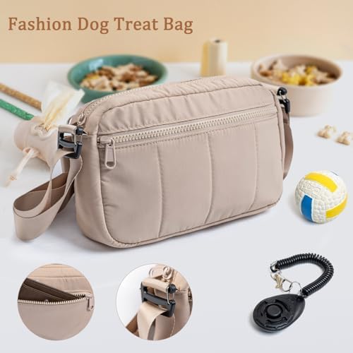Fashion Dog Treat Pouch with Clicker Stylish Crossbody Dog Walking Bag, 3-in-1 Dog Training Treat Pouch with Removable Waterproof Liner, Treat Holder Waist Bag for Puppy Training & Daily Walks - Image 6