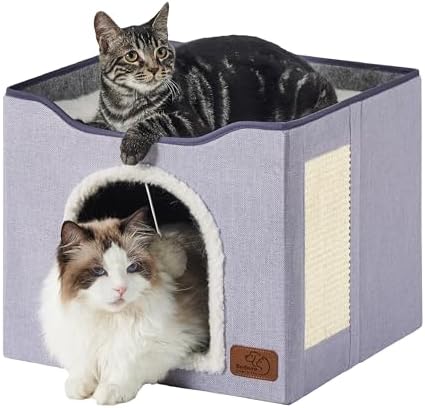 Bedsure Cat House Bed for Indoor Cats with Fluffy Ball and Scratch Pad by BEDSURE