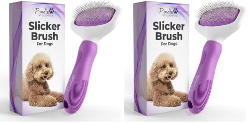 Poodle Pet Slicker Brush - For Dogs, Cats, Rabbits - Matted/Loose Fur, Knots - Suitable for Doodle/Goldendoodle Grooming and Shredding Short/Long Hair (Pack of 2) by Poodlie