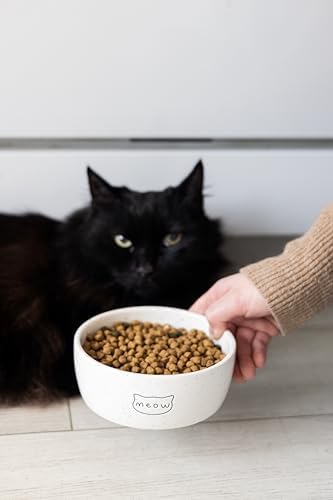 Pearhead Ceramic Meow Cat Bowl, Holds 12 oz, Modern Speckled White - Image 4
