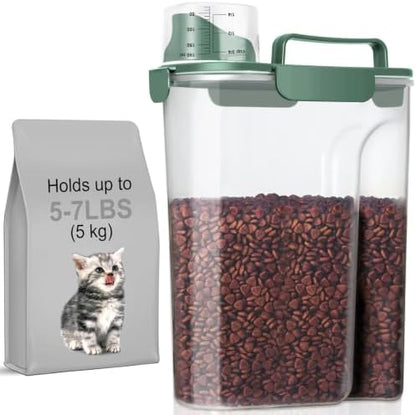 LEAWALK 5-7Lbs Cat Dog Storage Container, Portable Pet Food Containers with Upgraded Large Spout and Cup, Small Animal Kibble Dispenser for Bird Seed, Oatmeal, Rice, Flour, Brown Sugart-Dark Green by LEAWALK
