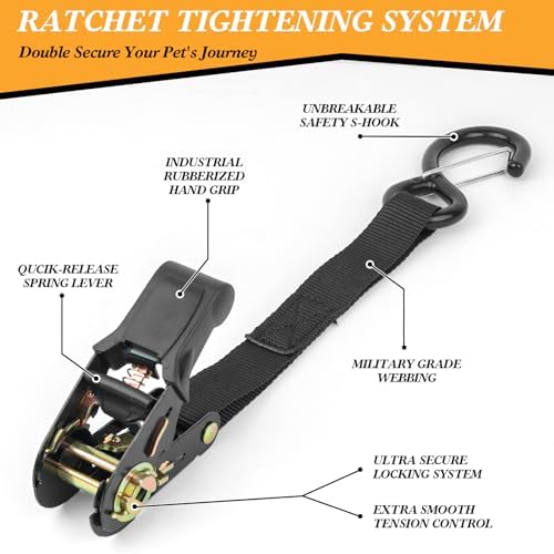Truck Bed Dog Tether for Two Dogs,Ratchet Tightening Adjustable Double Safety Truck Bed Dog Leash System for Pickup, SUV, Cars & Trucks - Image 2