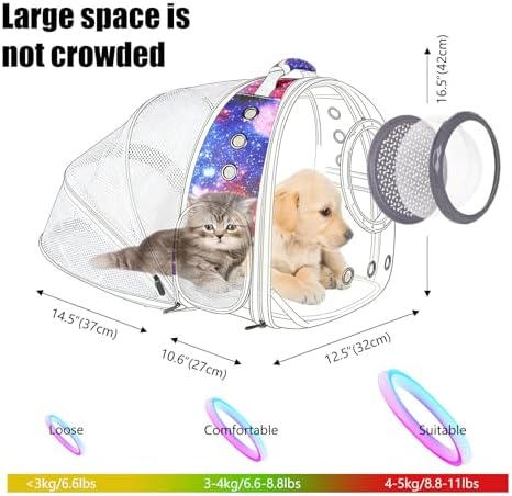 Galaxy Blue Cat Bubble Backpack,Back Expandable cat Backpack with Clear Window -Space Capsule Cat Carrier for Kitten Bunny Small Puppy Vet and Outdoor Adventure(Galaxy Blue) - Image 2