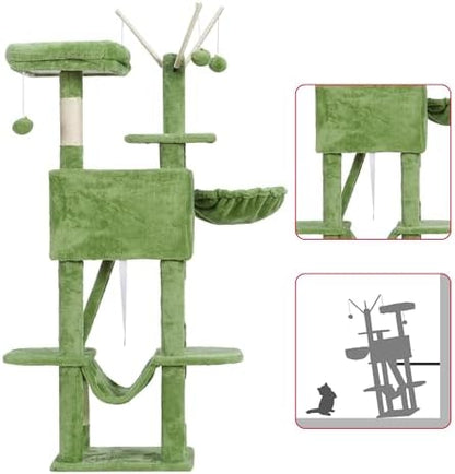 Hey-brother Cat Tree Tower with Padded Platform Bed, Hammock, MPJ019-SGR - Image 7