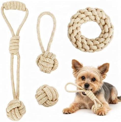 4 Pack Dog Rope Toys for Small Dogs, Heavy Duty Puppy Teething Sturdy Cotton Chew Tug Ropes, Tough Interactive Tug Pull Rope for Dogs, Teeth Cleaning by Unknown