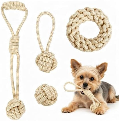 4 Pack Dog Rope Toys for Small Dogs, Heavy Duty Puppy Teething Sturdy Cotton Chew Tug Ropes, Tough Interactive Tug Pull Rope for Dogs, Teeth Cleaning by Unknown