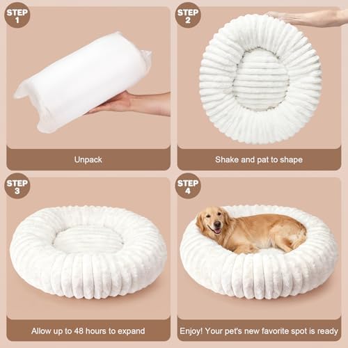 Donut Dog Bed for Large Dogs - Pet Bed with Removable Cover, Self-Heating Winter Pet Beds for Medium & Big Dogs, Egg Tart Design (L) Dog beds Medium Sized Dog self Warming - Image 6