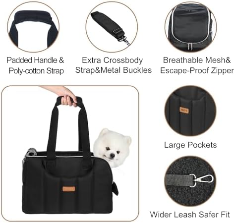 Dog Purse Carrier for Small Dogs Cats Rabbits Up to 12lbs, Lightweight Pet Sling Carriers with Crossbody Strap, Portable Puppy Soft Sided Tote Bag Carrier for Vet,Hiking,Travel Black - Image 3
