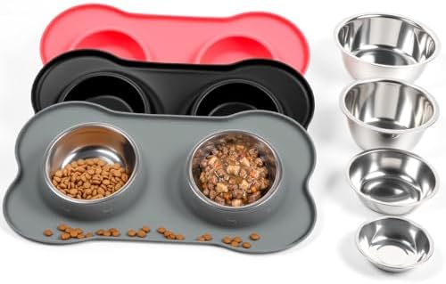 Conlun Dog Bowls with Silicone Mat, No Spill Stainless Set, XS, Grey by Conlun