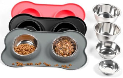 Conlun Dog Bowls with Silicone Mat, No Spill Stainless Set, XS, Grey by Conlun