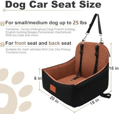 Dog Carseat for Small Dogs,Pet Safety Travel Bed with 3Seatbelt-Black/Brown - Image 2