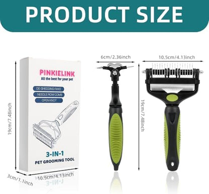 3-IN-1 Pet Grooming Tool - Undercoat Rake, Dematting Comb & Deshedding Brush for Cats, Dogs, Horses - Removes Mats, Tangles & Loose Fur, Reduces Shedding & Prevents Hair Mess (Green) - Image 7