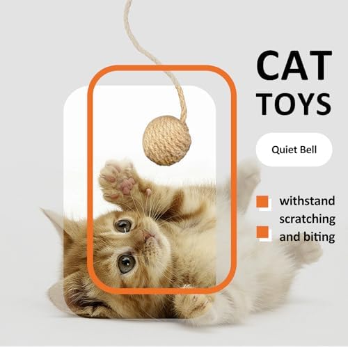 2 Inch Cat Toy Ball with 10 Inch Sisal Rope Wrapping & Quiet Bell - Natural Sisal Material for Endless Feline Fun - Image 2