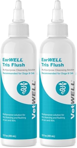 VetWELL Dog Ear Cleaner Solution & Infection Treatment for Dogs & Cats, Tris Otic Cleanser Drops Helps Eliminate Odor and Relieve Infections - 12oz (Pack of 2) by VetWELL