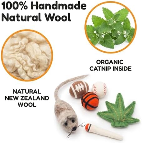 Glaciart One Felt Cat Toys Set (6pc) – Handmade Wool Catnip Toys for Indoor Cats | Eco-Friendly Natural Wool Balls, Mouse & Joint Toys | Durable Cat Enrichment Toys for Exercise & Play - Image 3